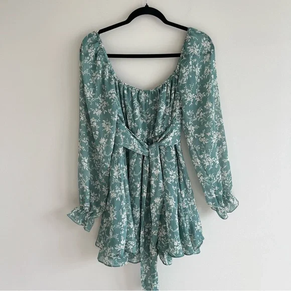 Thirty/Thirty green white Floral Off-The-Shoulder mini Dress Women’s size M - Picture 6 of 10